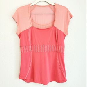 LULULEMON Cap Sleeve Tee Coral Pink Mesh Square Neck Size 8